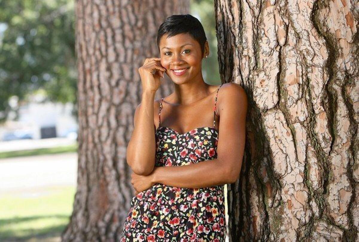 Actress Emayatzy Corinealdi, who makes her debut in the film "The Middle of Nowhere," in North Hollywood Park.