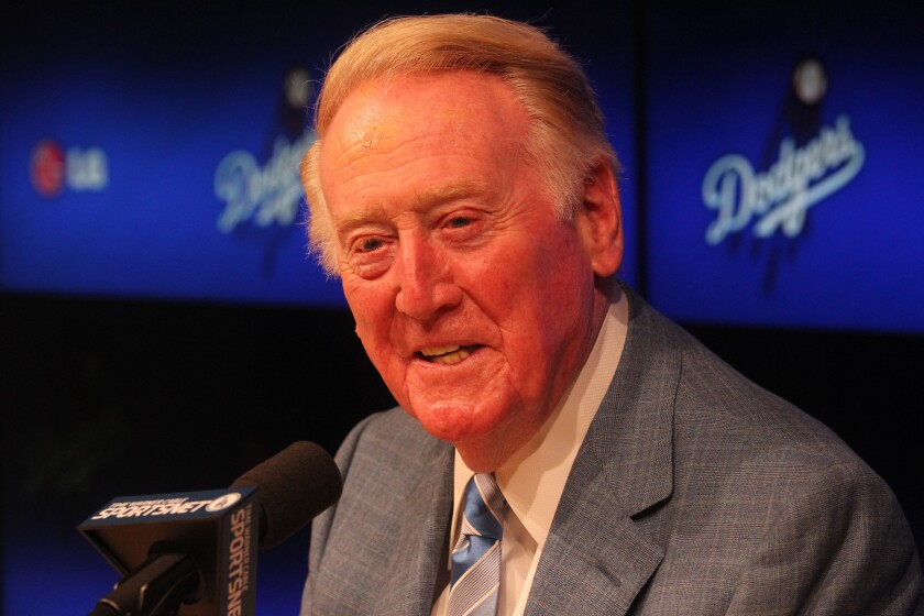 Legendary Dodgers broadcaster Vin Scully was the inspiration for the name of a thoroughbred running at the Penn National Race Course on Thursday in Grantville, Pa.