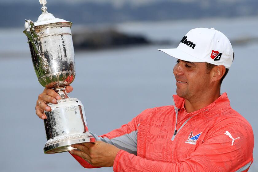 PEBBLE BEACH, CALIFORNIA - JUNE 16: Gary Woodland of the United States poses with the trophy after winning the 2019 U.S. Open at Pebble Beach Golf Links on June 16, 2019 in Pebble Beach, California. (Photo by Andrew Redington/Getty Images) ** OUTS - ELSENT, FPG, CM - OUTS * NM, PH, VA if sourced by CT, LA or MoD **