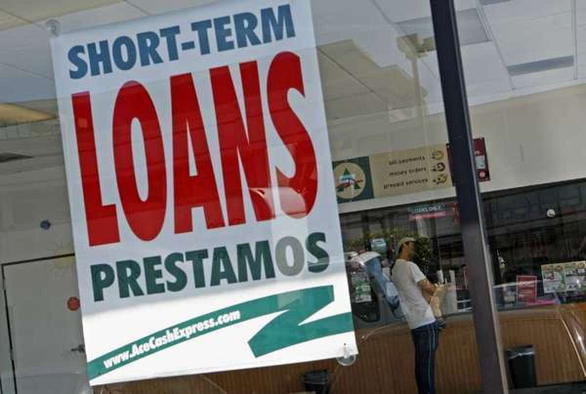 A payday lending shop in Van Nuys advertises short-term loans.