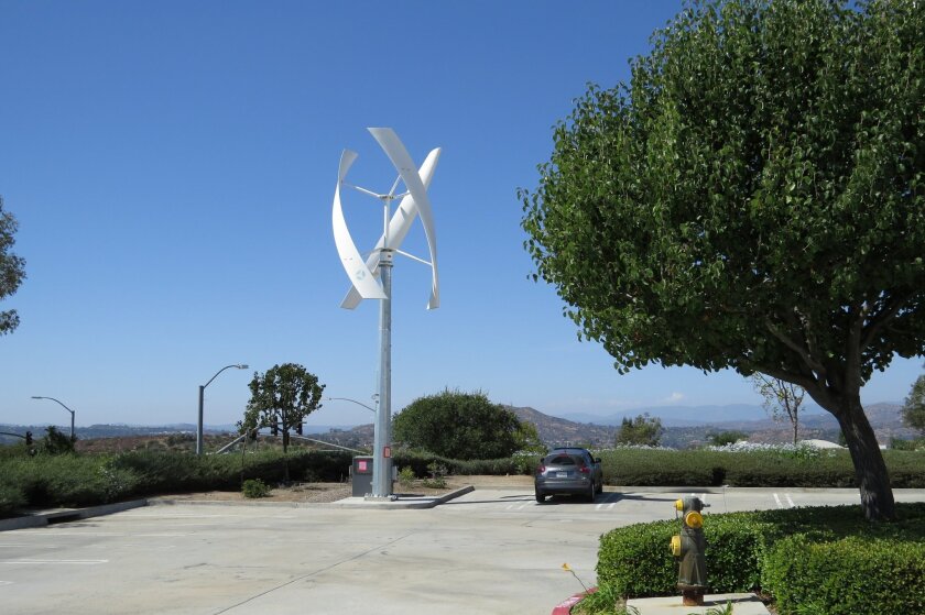 The wind turbine at Quantum Energy Storage in the Poway business park has been abandoned.