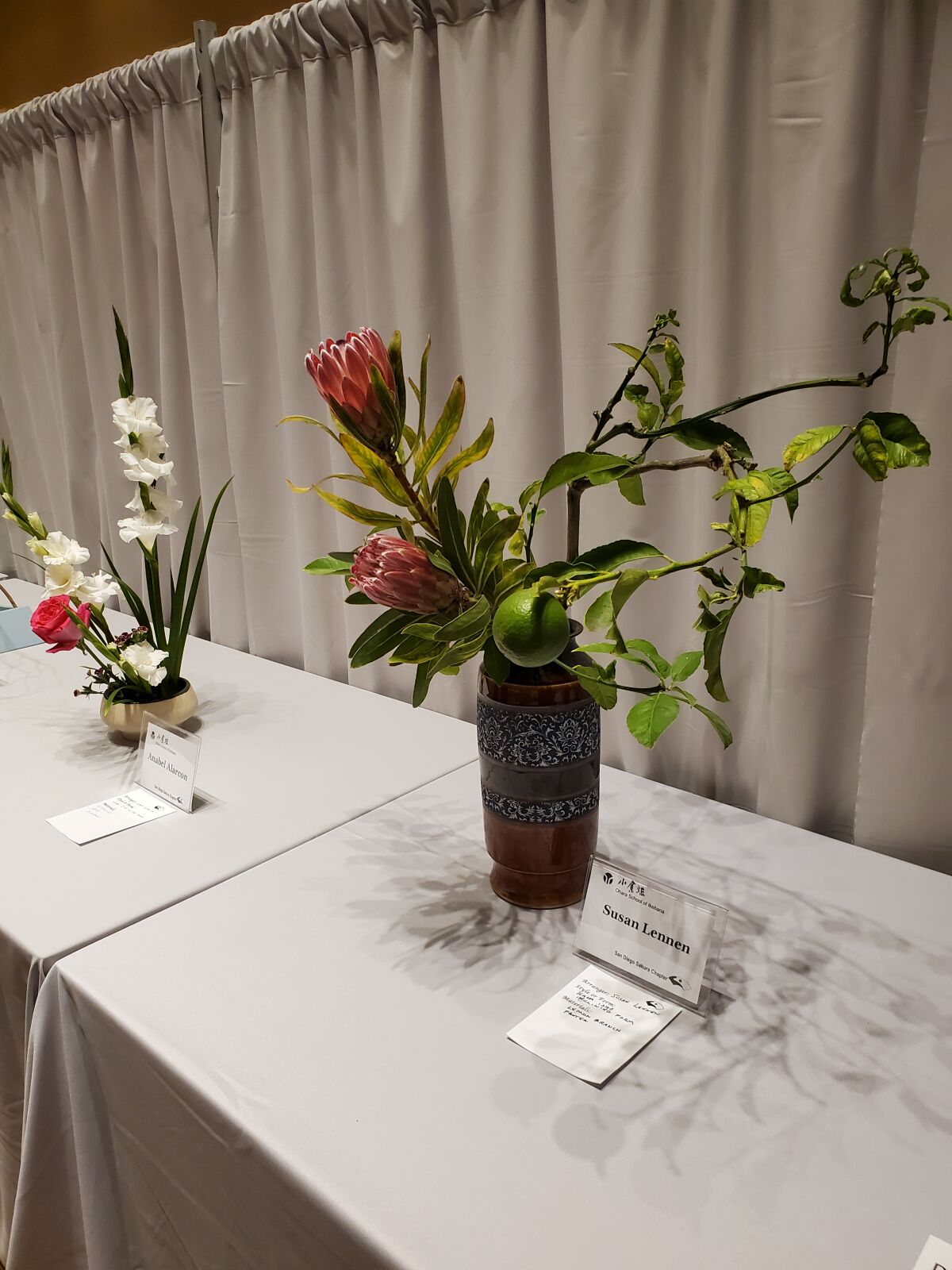 Works of ikebana flower arranging that were on display at the La Jolla/Riford Library on Oct. 21-22.