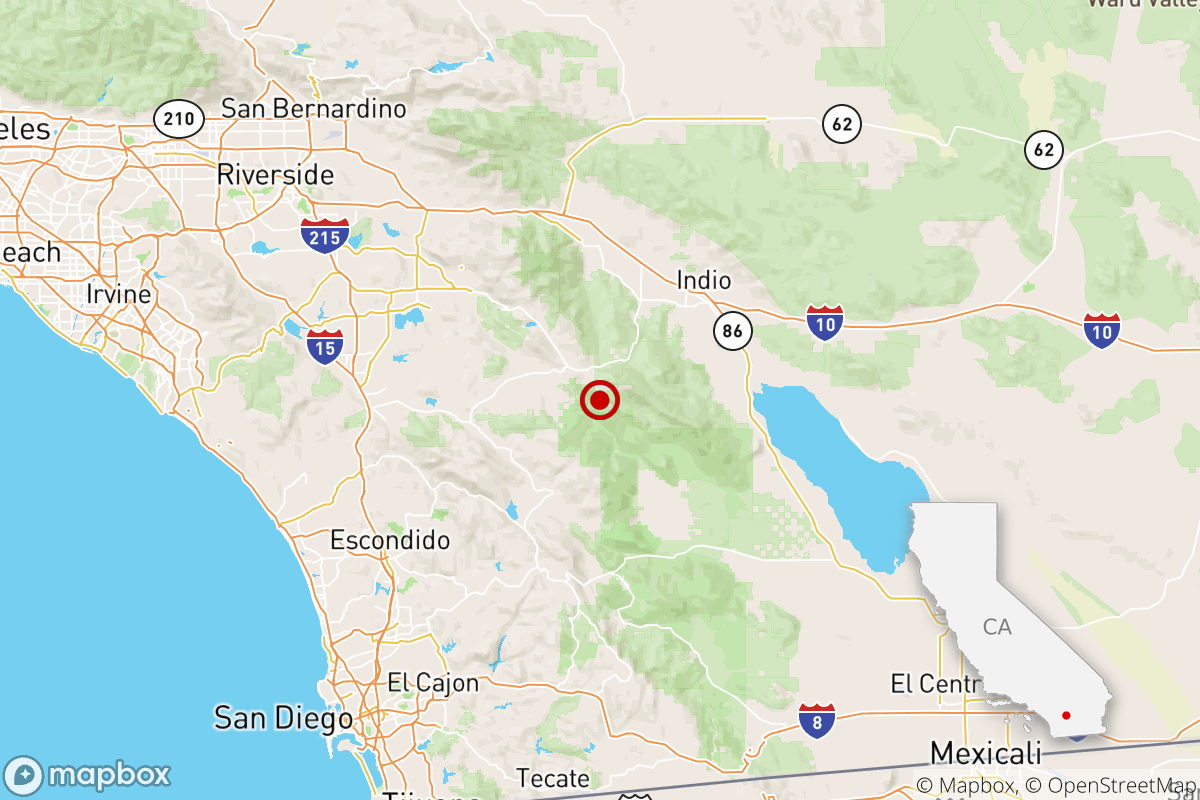 The location of a magnitude 4.9 earthquake near Palm Springs on Friday evening.