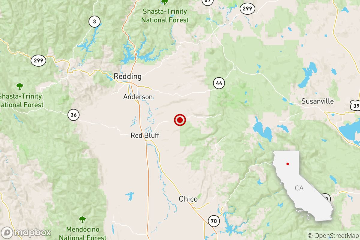 The epicenter of the quake near Red Bluff.