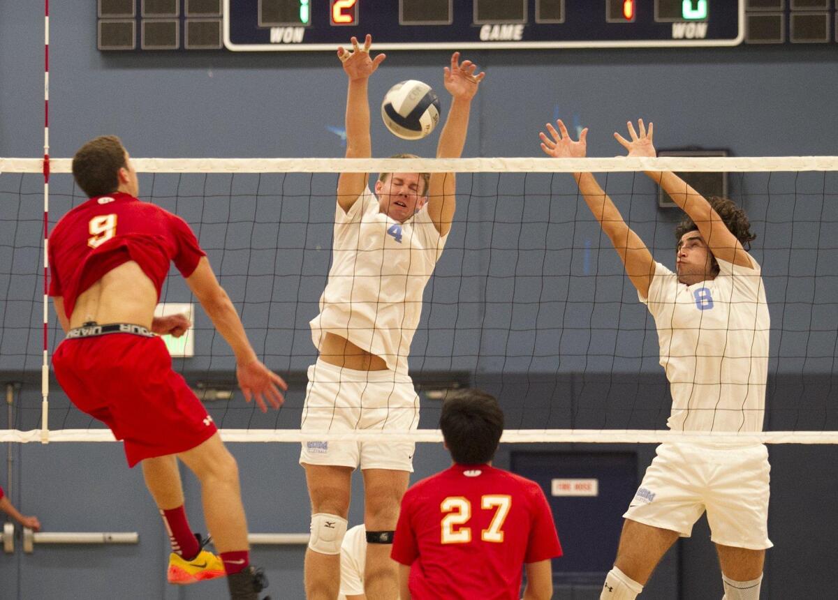 Matt Ctvrtlik (4) and Will Hunter (8) both senior standouts for the 2016 Corona del Mar High boys’ volleyball team, have been named All-CIF Southern Section in Division 1.