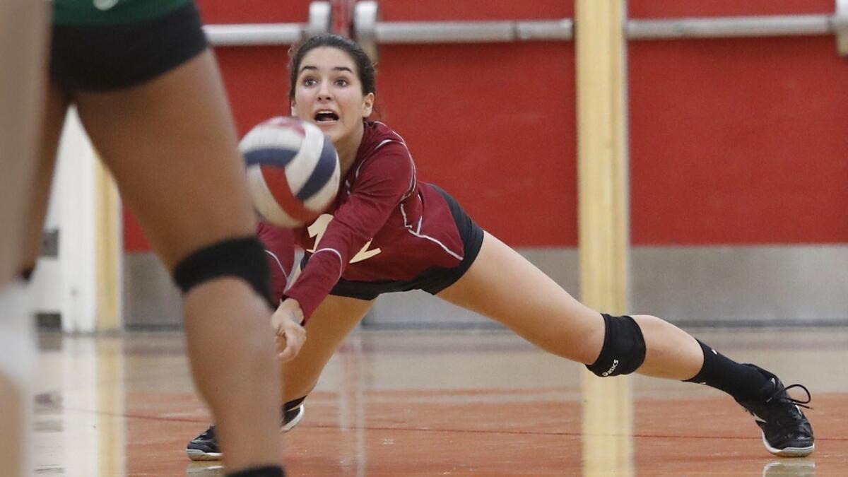 Louise Chupeau, shown digging a ball on Sept. 28, 2017, helped the Estancia High girls' volleyball team improve to 5-1 on Wednesday.