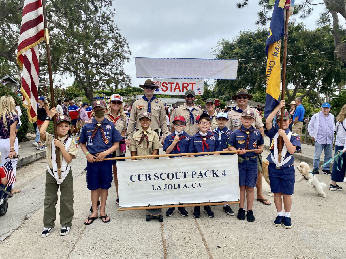 Cub Scout Pack 4 leads the 2021 Bird Rock Fourth of July Parade, as it has every year since the parade started.