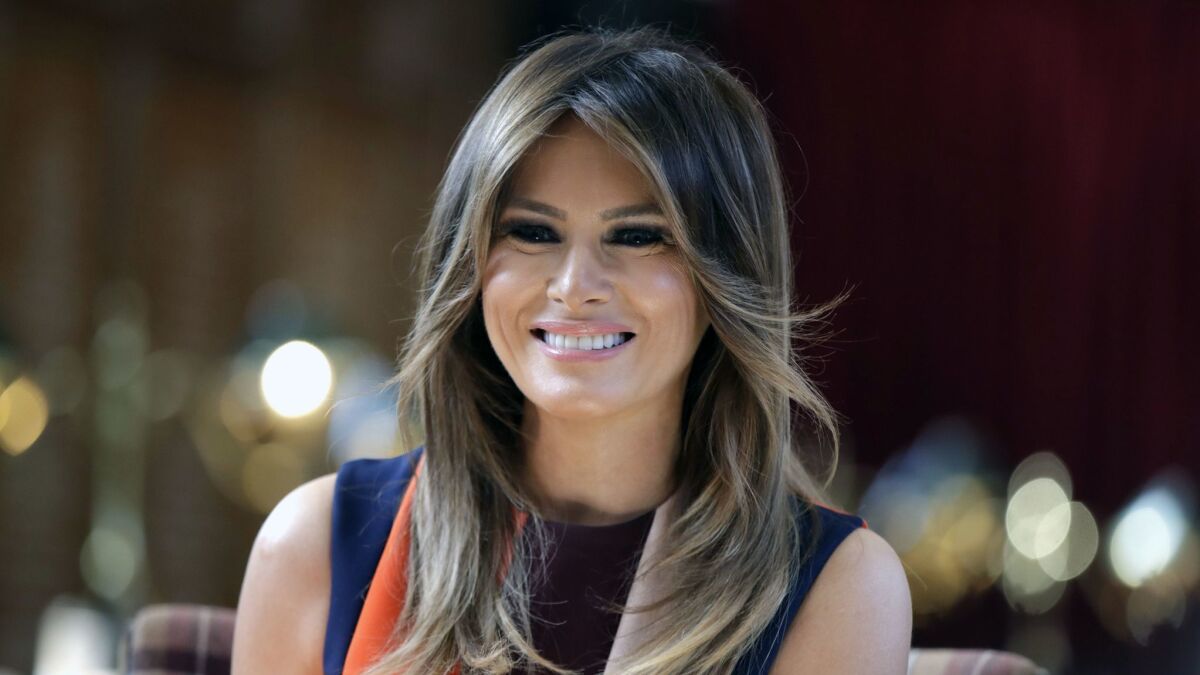 First Lady Melania Trump during a visit to the Royal Hospital Chelsea in central London in July. Her plane was forced to return to Joint Base Andrews on Wednesday morning.