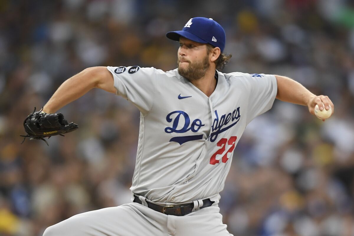 Dodgers pitcher Clayton Kershaw delivers during the first inning against the San Diego Padres.