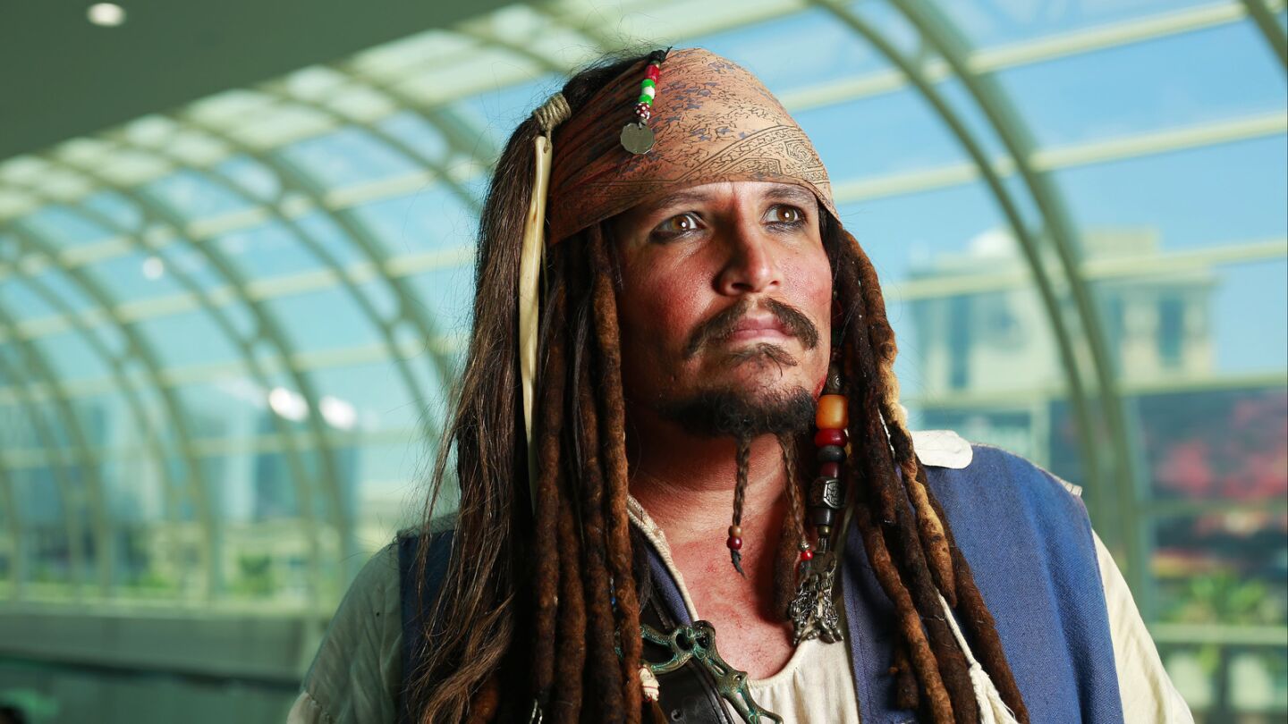 Matt Haddon of Los Angeles prowls Comic-Con as Capt. Jack Sparrow.