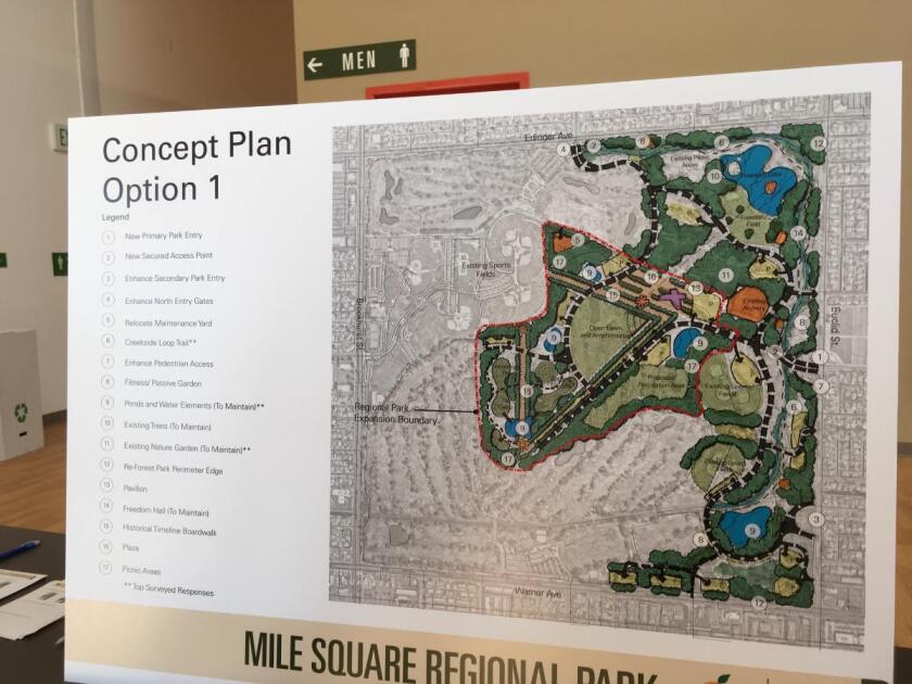 Oc Parks Displays Two Possible Designs To Replace Mile Square Park Golf Course Los Angeles Times Mile Square Park Map