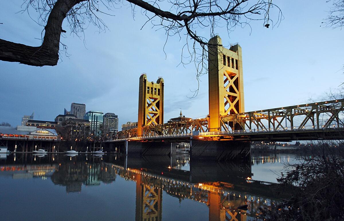 The Tower Bridge over the Sacramento River in downtown Sacramento.