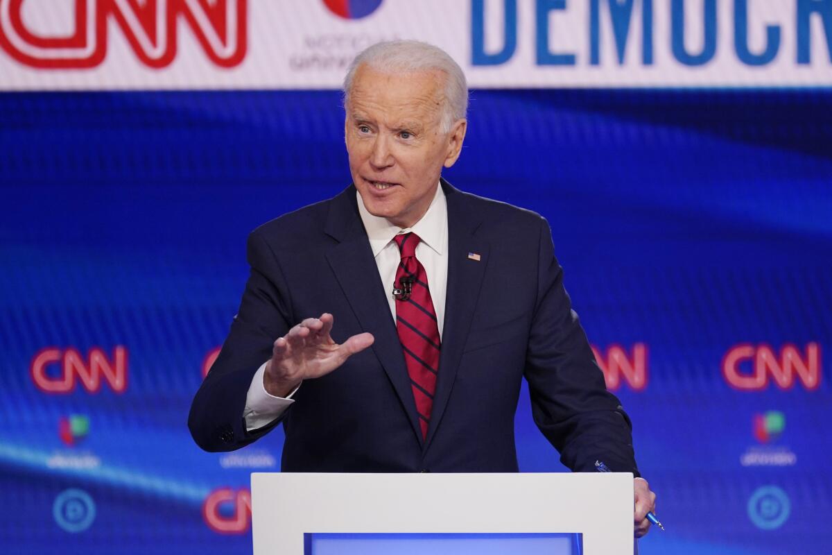 Vice President Joe Biden, participates in a Democratic presidential primary debate at CNN Studios, in Washington.