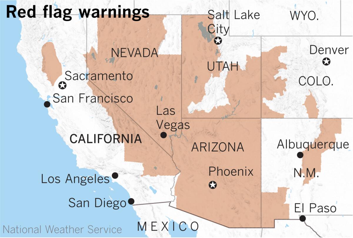Widespread red flag fire warnings are in effect this weekend in the West.