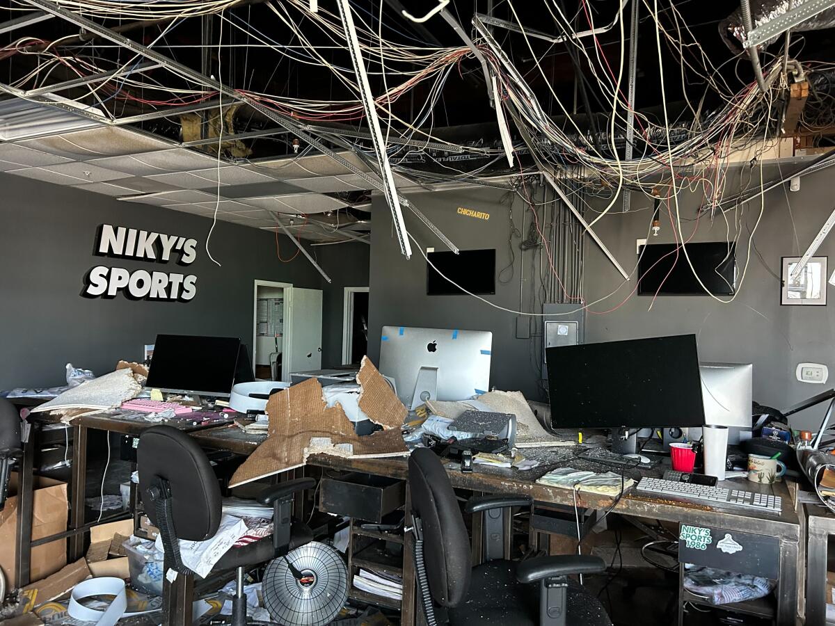 Niky's Sports warehouse in Montebello suffered significant damage when a tornado touched down last month.