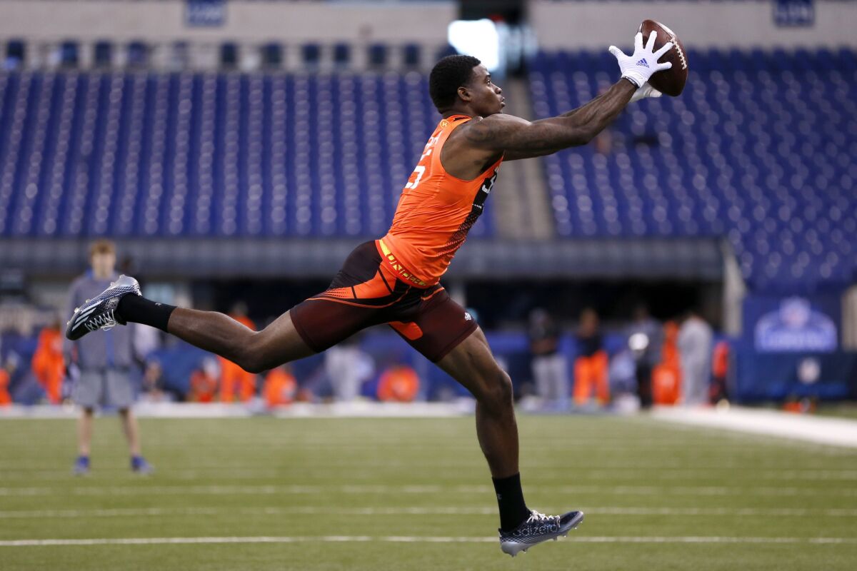 Louisville wide receiver DeVante Parker catches a pass during the NFL scouting combine in Indianapolis on Feb. 21.