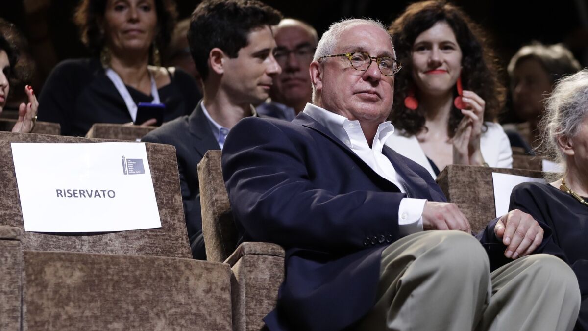 Director Errol Morris sits in the cinema prior to the screening of his film "American Dharma" at the Venice Film Festival in September.