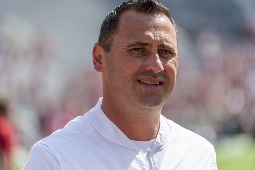 FILE - In this Sept. 28, 2019, file photo, then-Alabama offensive coordinator Steve Sarkisian is shown before an NCAA college football game against Mississippi, , in Tuscaloosa, Ala., in this Saturday, Sept. 28, 2019, file photo. Sarkisian is the new head football coach at the University of Texas. The National signing day period begins Wednesday, Feb. 3, 2021. (AP Photo/Vasha Hunt, File)