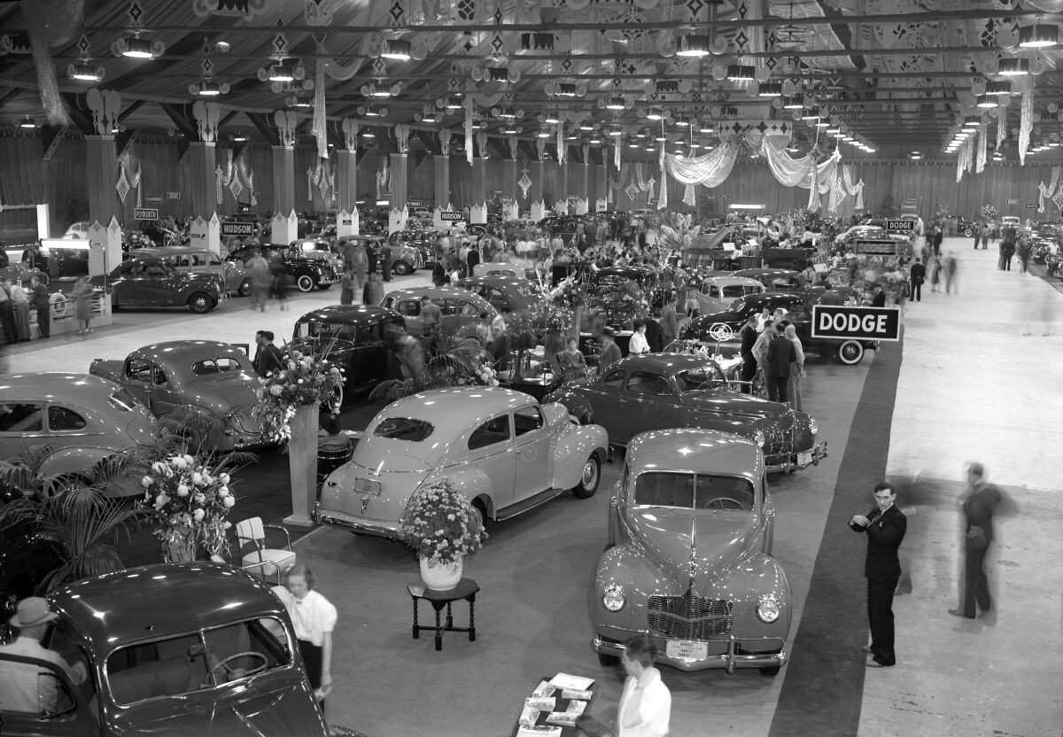 Oct. 14, 1939: Some 150 cars on display at the Automobile Show at Pan-Pacific Auditorium would be glimpsed by an estimated 20,000 visitors. 