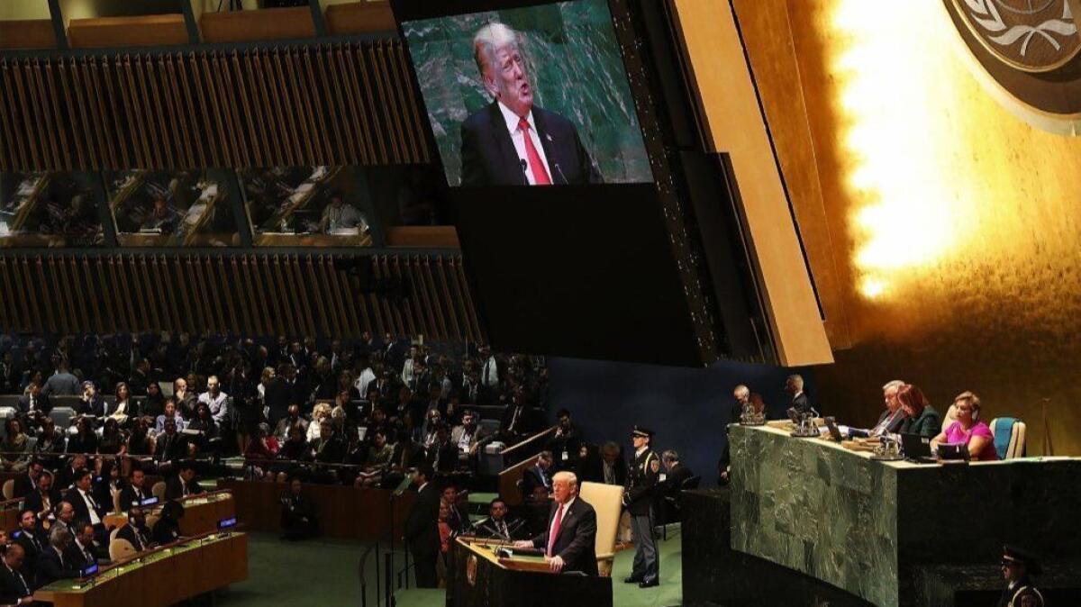 President Trump addresses the 73rd United Nations General Assembly on Tuesday.