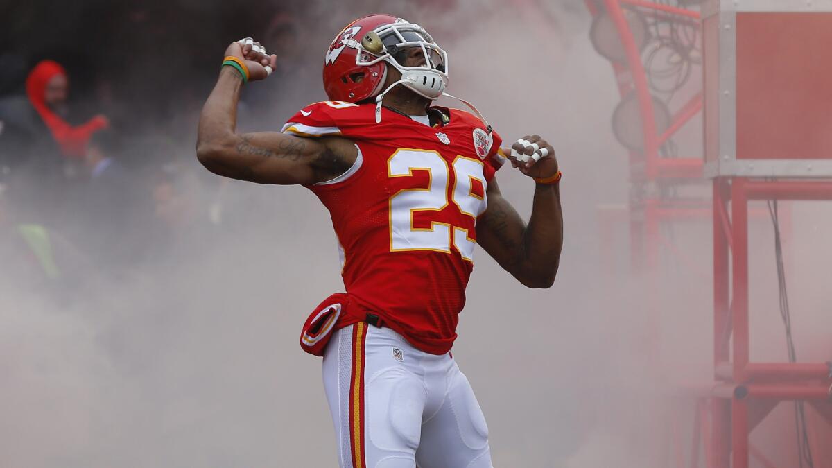 Kansas City Chiefs strong safety Eric Berry celebrates during player introductions before a game against the Seattle Seahawks on Nov. 16.