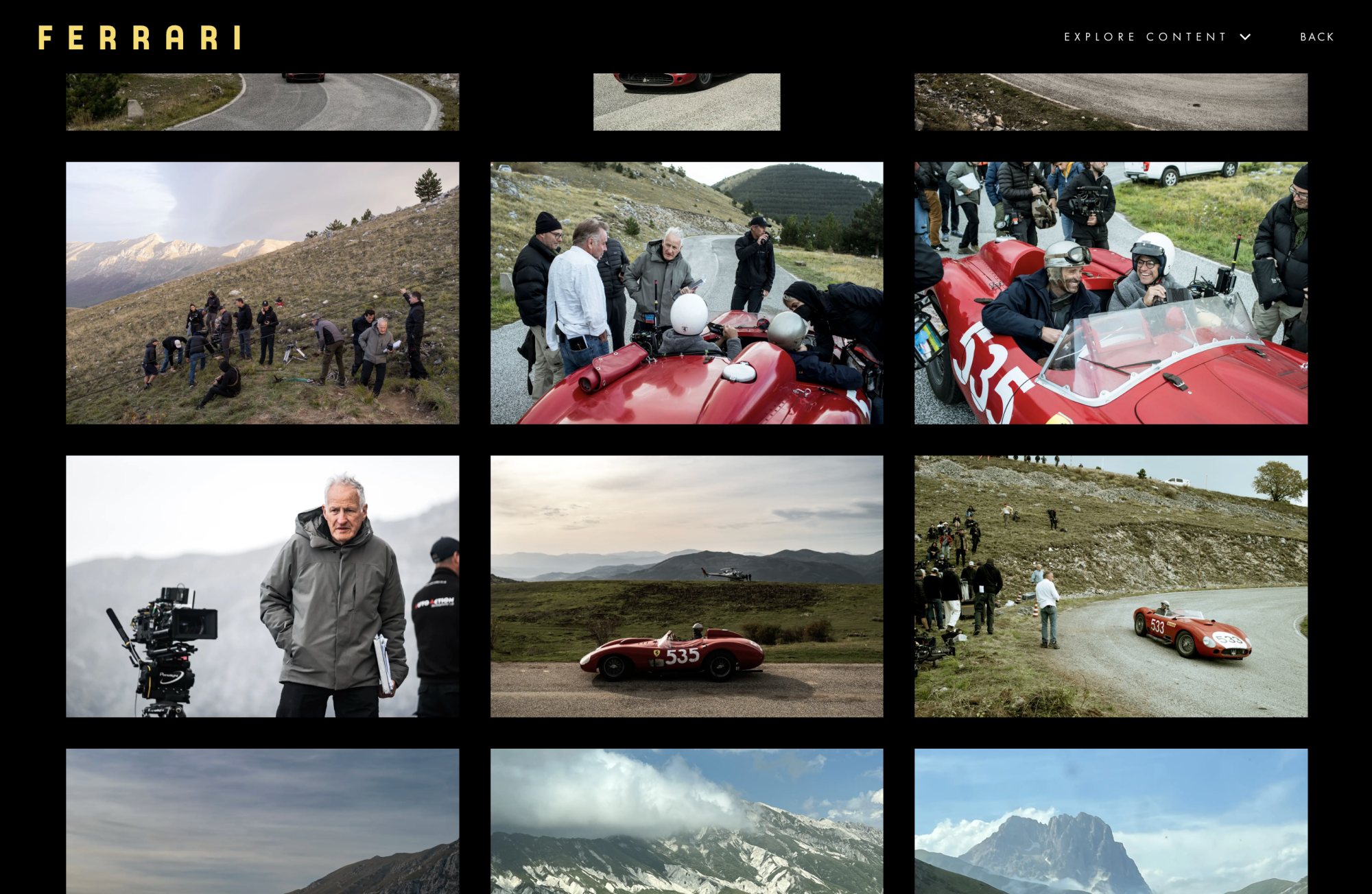 Images detail the making of a racing sequence in a movie.
