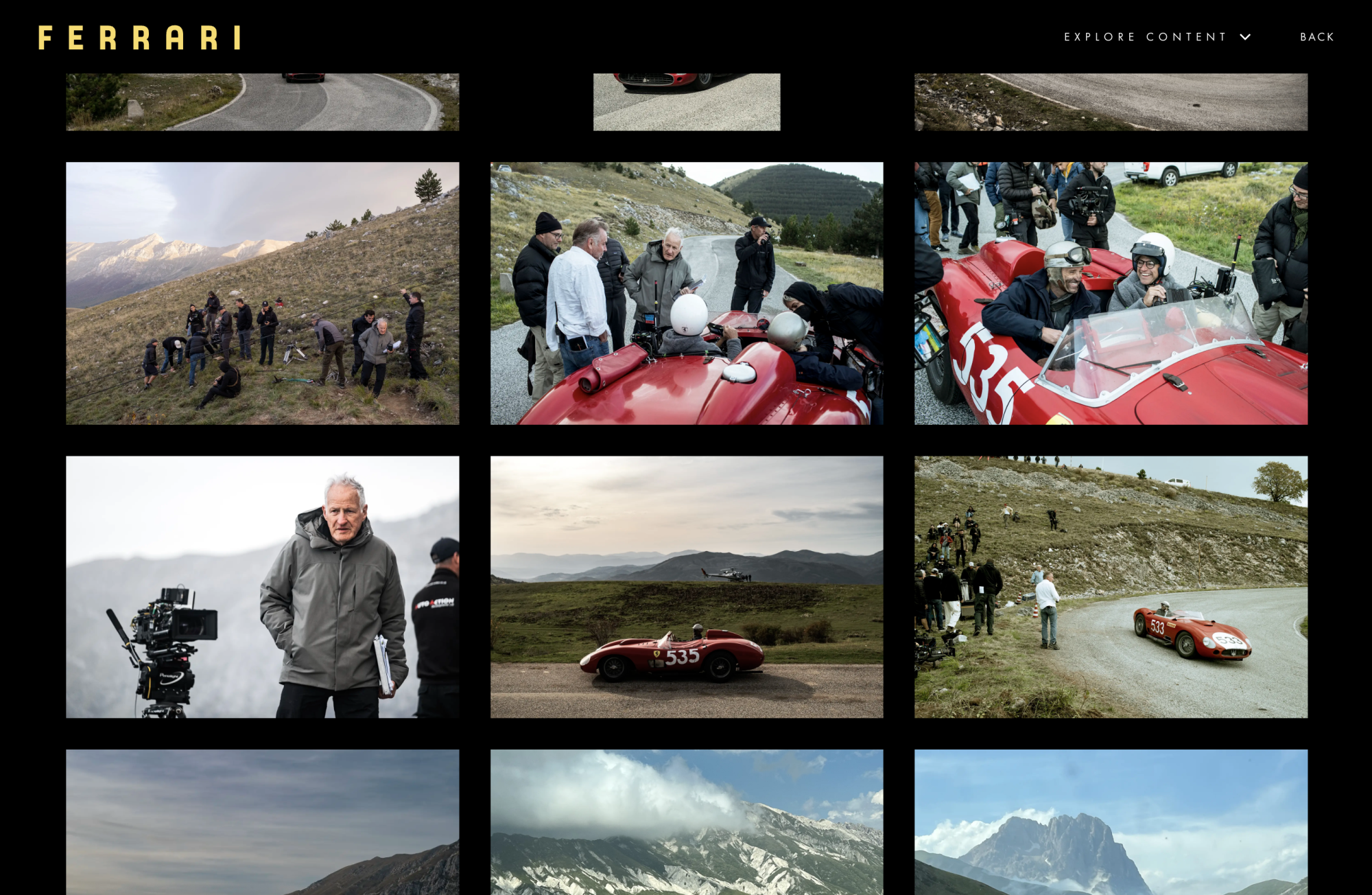 The images detail the making of a racing sequence in a film.