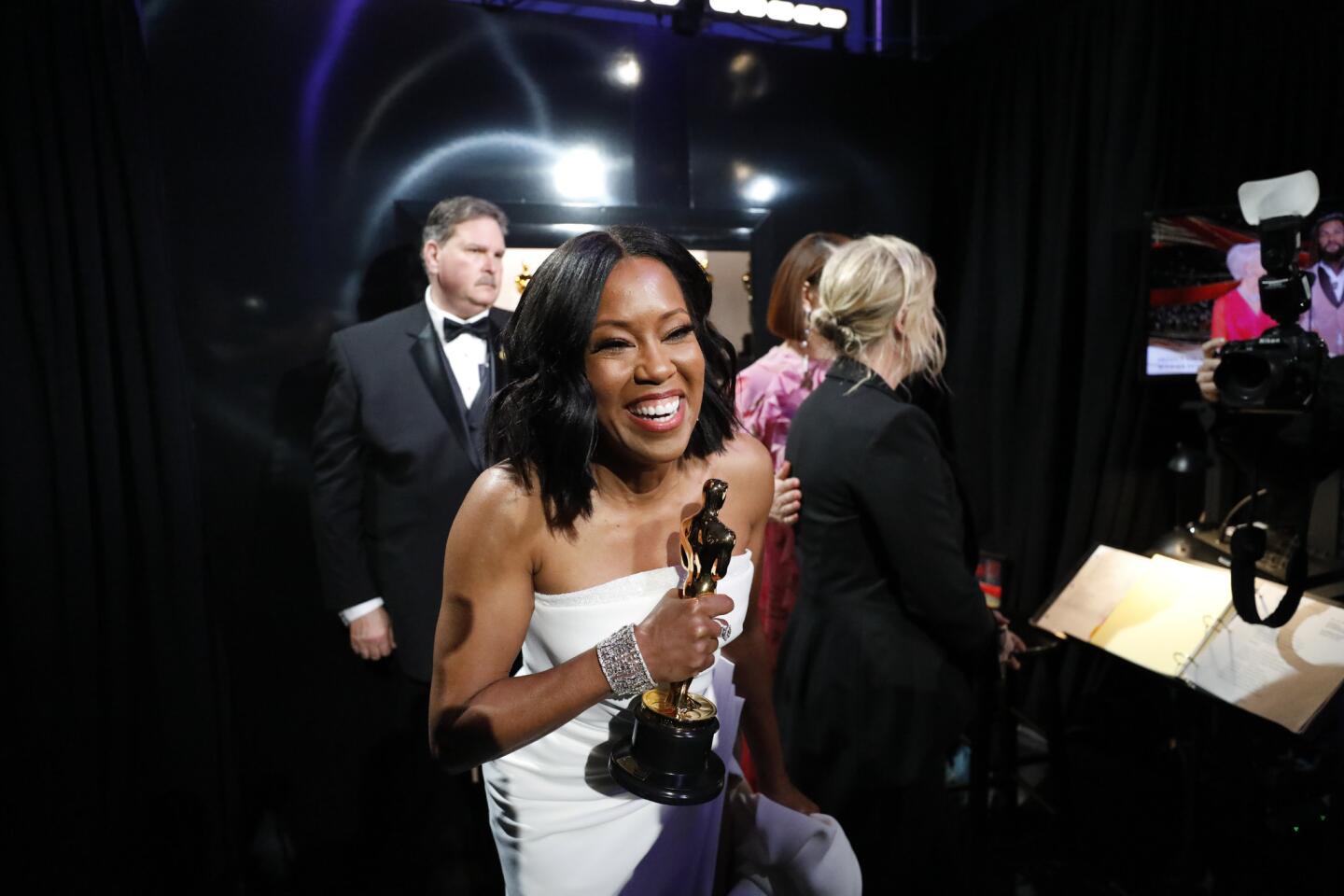 Regina King, supporting actress winner for "If Beale Street Could Talk," arrives backstage at the 91st Academy Awards.