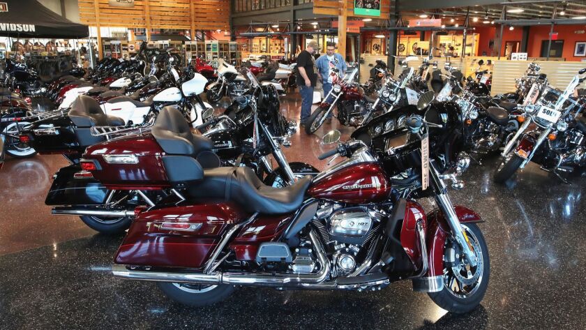A Harley-Davidson dealership in Kenosha, Wisc. In 2016, Trump’s anti-establishment rhetoric played well in Wisconsin. Today unemployment is at a record low but workers say the rewards of a booming economy aren't being distributed evenly.