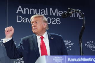 President Trump speaks during the World Economic Forum in Davos, Switzerland on Wednesday.