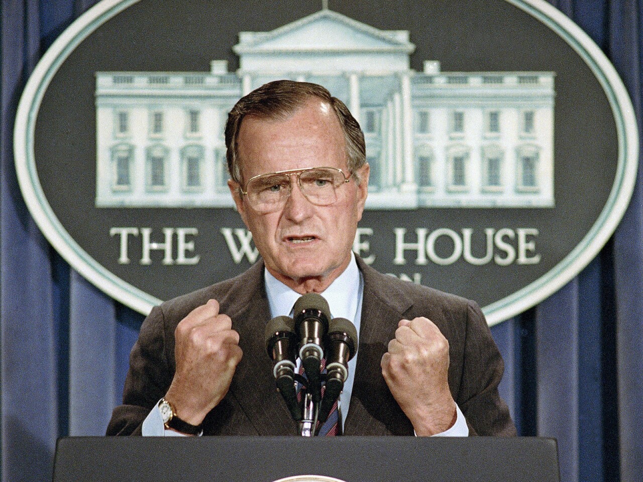 During George H.W. Bush's single term as president, the Berlin Wall fell and the Soviet Union collapsed. In 1991, Bush formed a U.S.-led coalition that drove the Iraqi army out of Kuwait, the U.S. military's most successful offensive since World War II. But dissent within the GOP and economic woes hobbled his bid for reelection in 1992, and he lost to Bill Clinton.