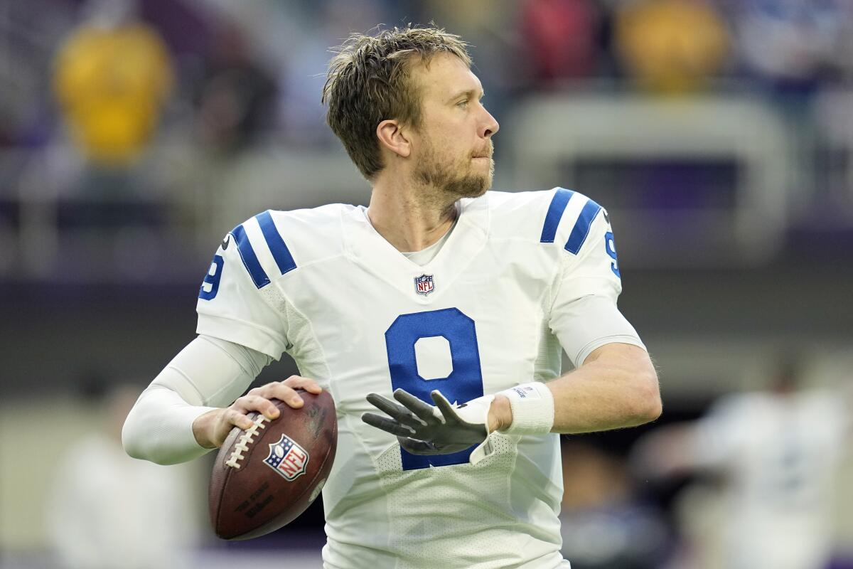 Indianapolis Colts quarterback Nick Foles warms up before a loss to the Minnesota Vikings on Dec. 17.