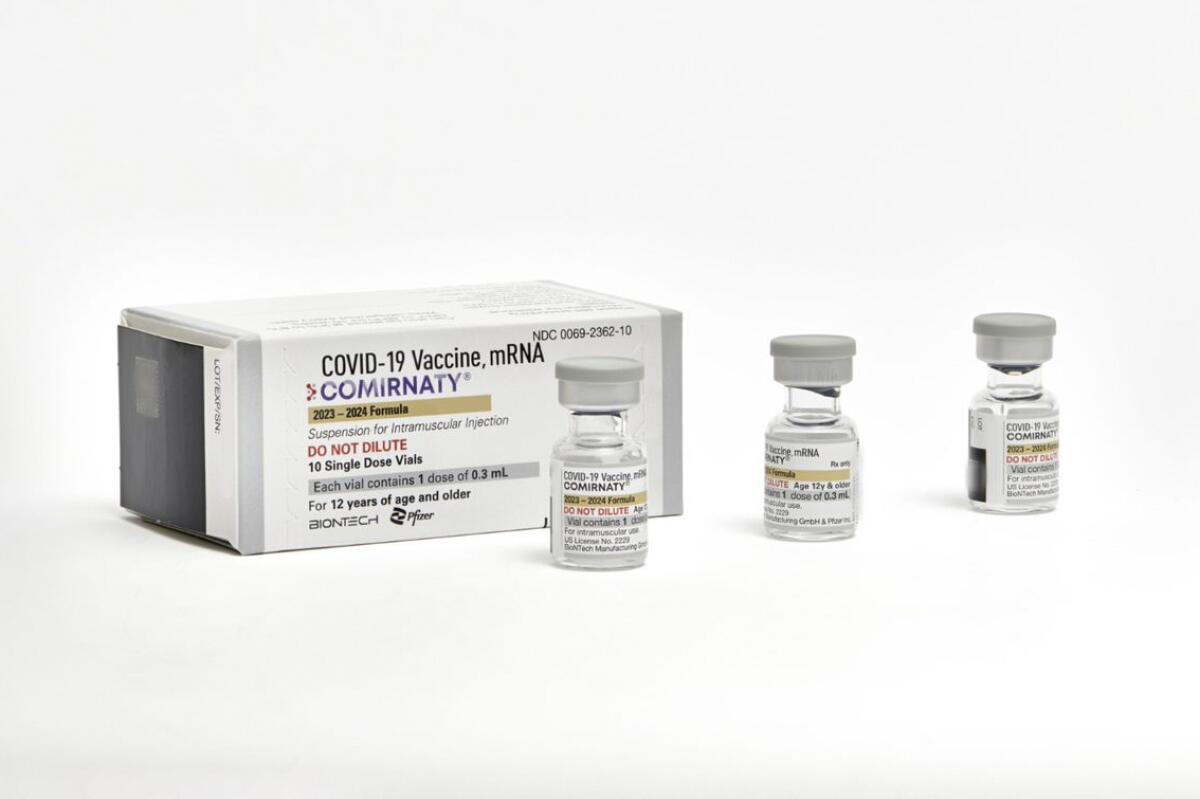 Single-dose vials of Pfizer's updated COVID vaccine for adults.