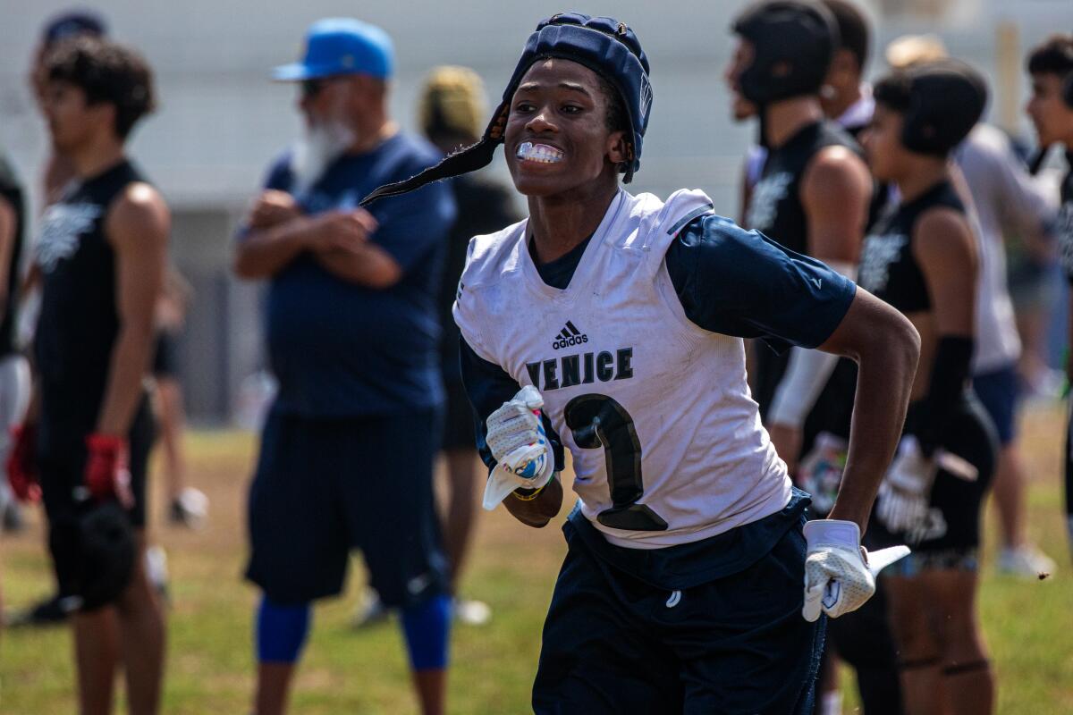 EAST LOS ANGELES, CA - JULY 22: Nathan Santa Cruz, (2) receiver, Venice High School at Summer passing competition.