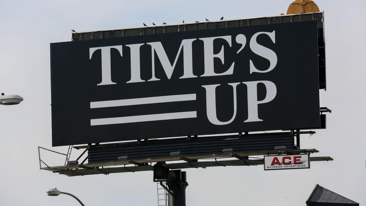 A billboard for the Time's Up movement on Sunset Boulevard in Los Angeles.
