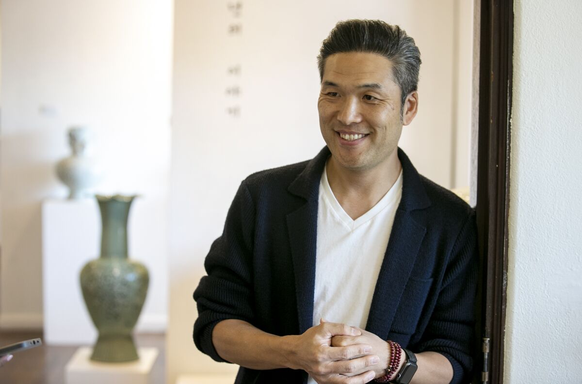 Dohun Kim talks at the Muckenthaler Cultural Center