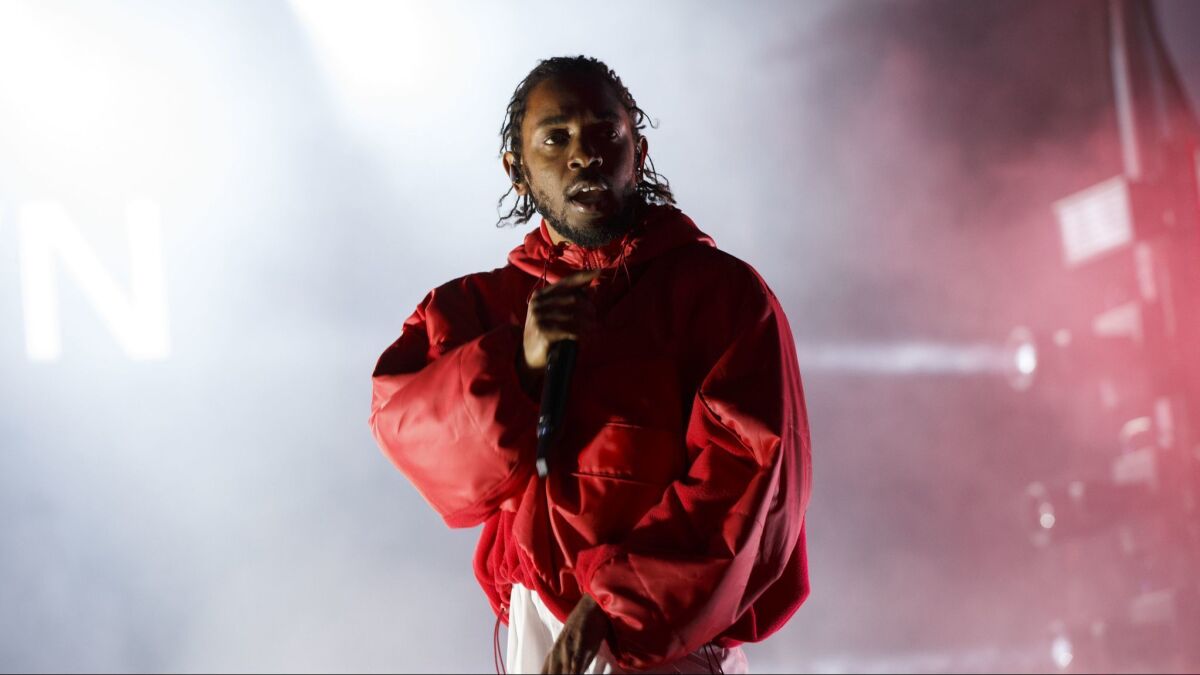 Kendrick Lamar, seen performing in Los Angeles in February, won a Pulitzer Prize for music on Monday.