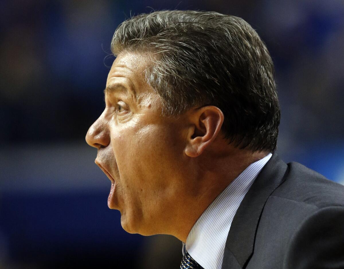 Kentucky Coach John Calipari shouts to his team during the second half against Illinois State.