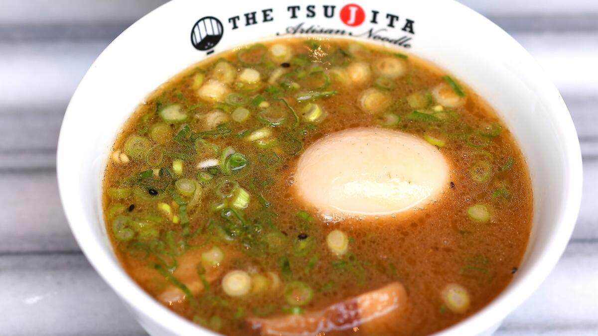 Ajitama tsukemen with soft boiled egg.