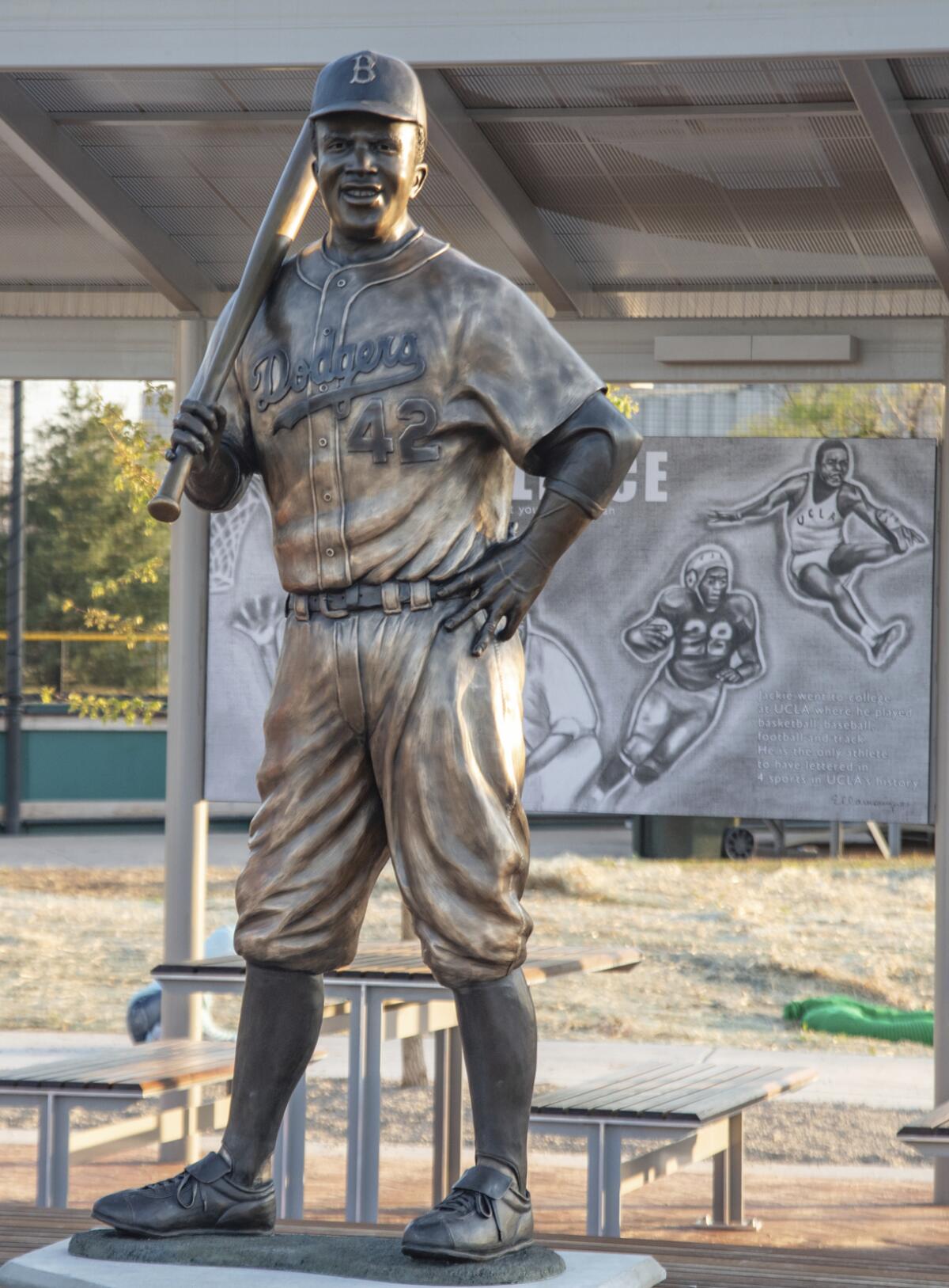 A statue of baseball legend Jackie Robinson at Wichita's McAdams Park.