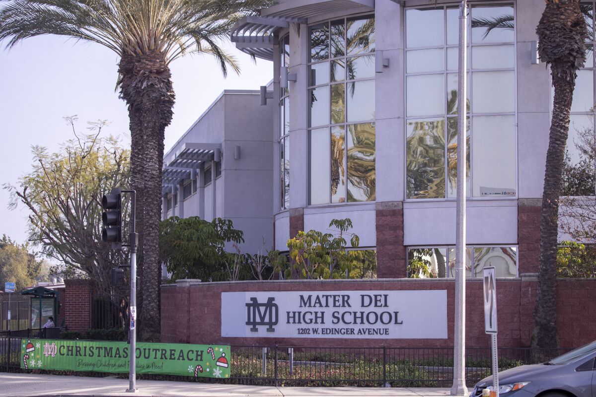 An exteriorl view of Mater Dei High School in Santa Ana 