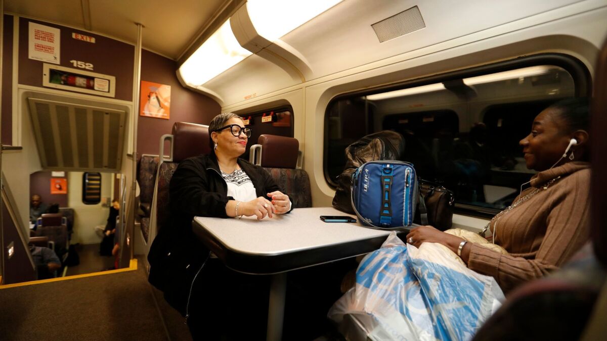 Carolyn Cherry begins the trip home to Hemet aboard a Metrolink train.