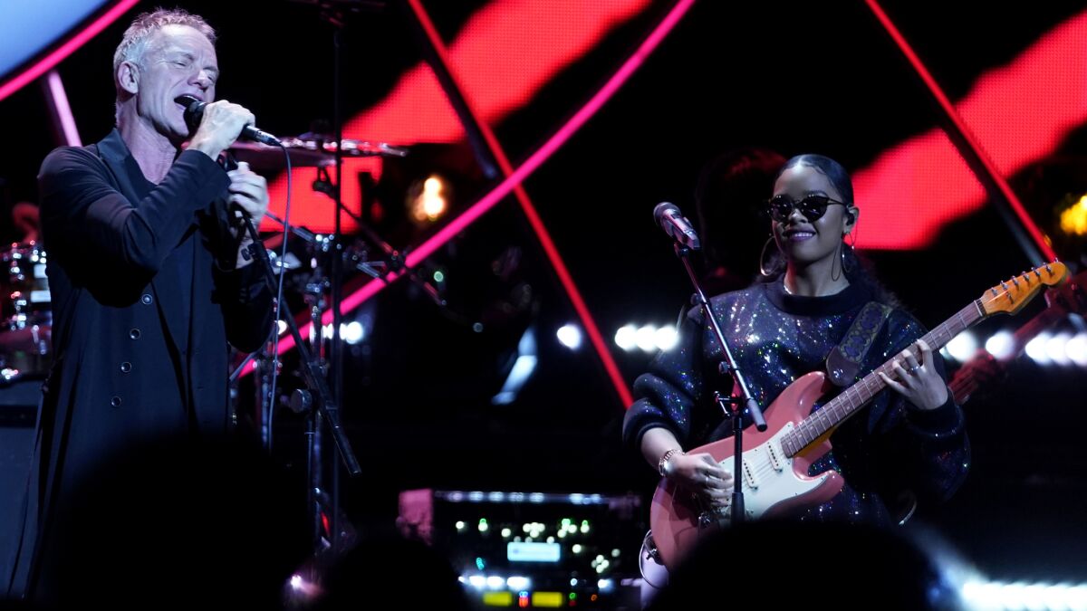 Sting and H.E.R. in "Global Citizen Prize" on NBC.