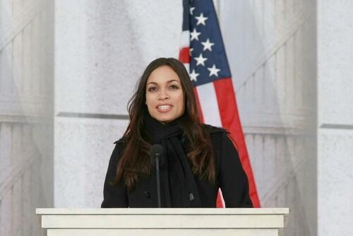 Actress Rosario Dawson speaks at the We Are One concert at the Lincoln Memorial.