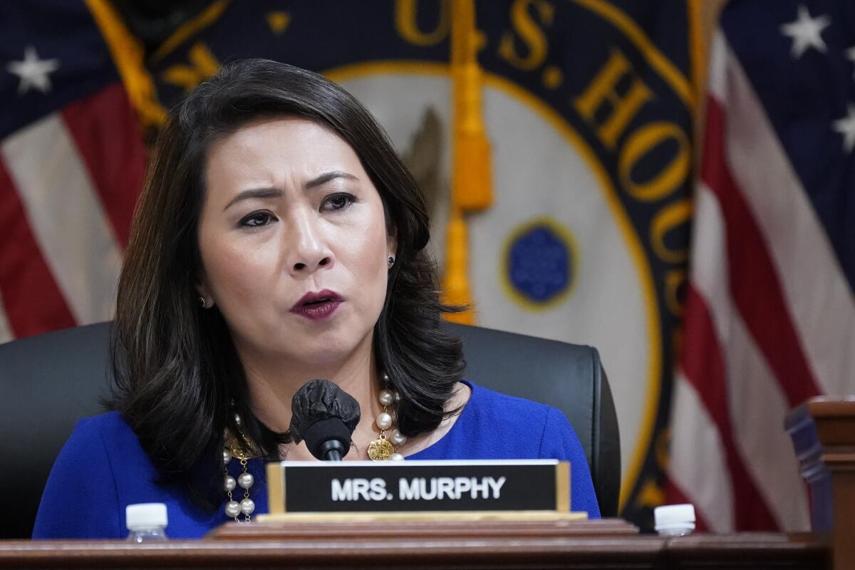 Rep. Stephanie Murphy, D-Fla., speaks as the House select committee investigating the Jan. 6 attack on the U.S. Capitol holds a hearing at the Capitol in Washington, Tuesday, July 12, 2022. (AP Photo/J. Scott Applewhite)