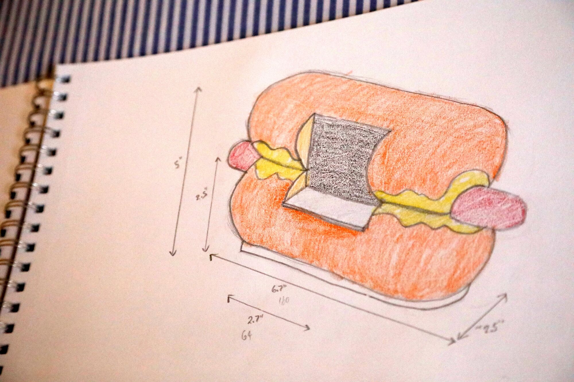 Kieran Wright's sketch for his miniature creation of Tail o' the Pup hot dog stand.