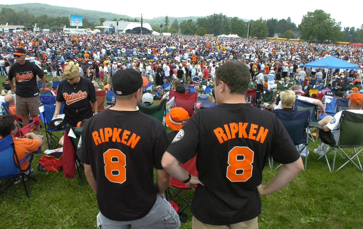 The largest crowd in Hall of Fame history gathered to watch the Baseball Hall of Fame induction of Cal Ripken Jr and Tony Gwynn.