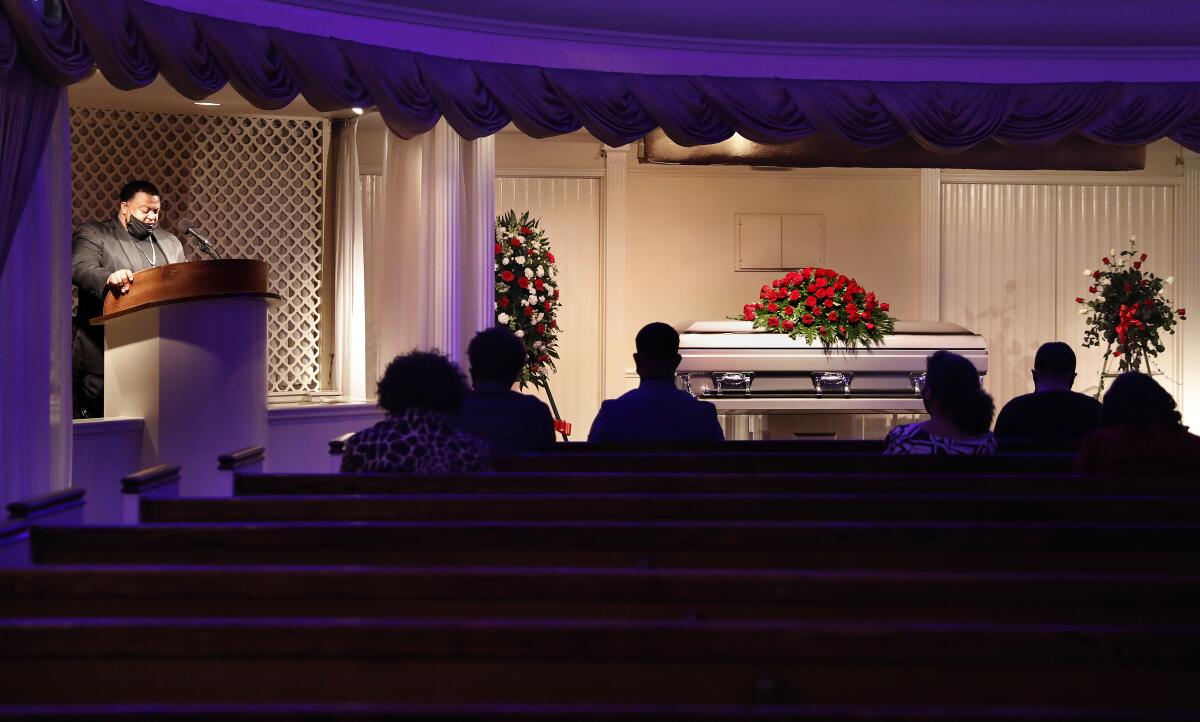 A funeral service for Charles Jackson, who died from COVID-19, was held at Angelus Funeral Home in L.A.