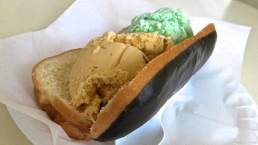 Donut ice cream sandwich at Christy's Donuts in Point Loma. (Amy T. Granite)