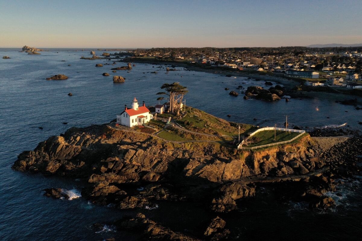 Aerial view of the Battery Point Lighthouse
